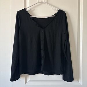 Black Long-Sleeve Button-Front Women’s Top